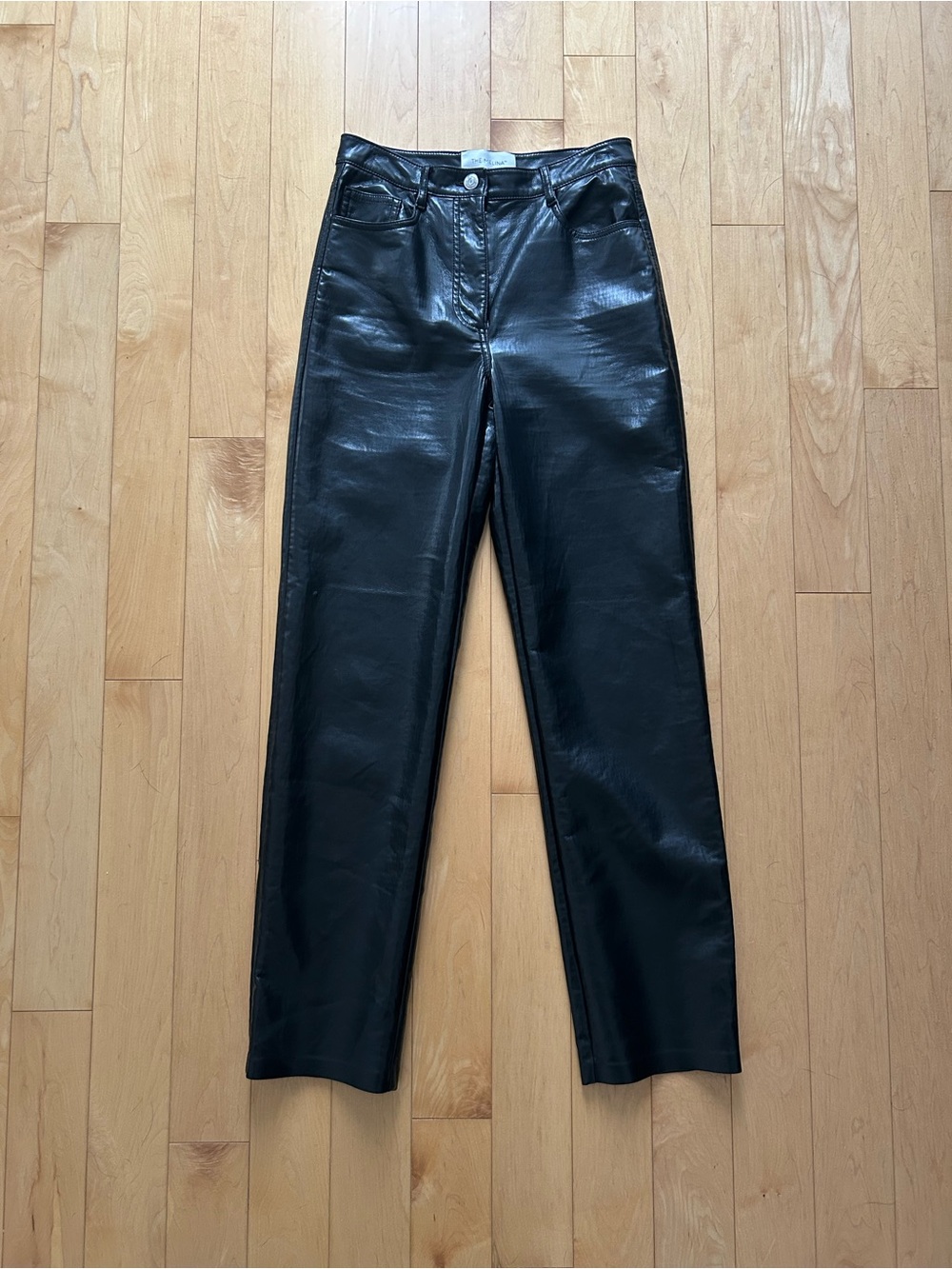 Aritzia Wilfred Black Faux Leather Straight-Leg Women's Jeans
